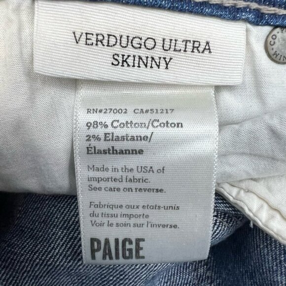 Paige Womens Verdugo Ultra Skinny Jeans Blue Distressed Low Rise 25 Waist - Picture 9 of 10
